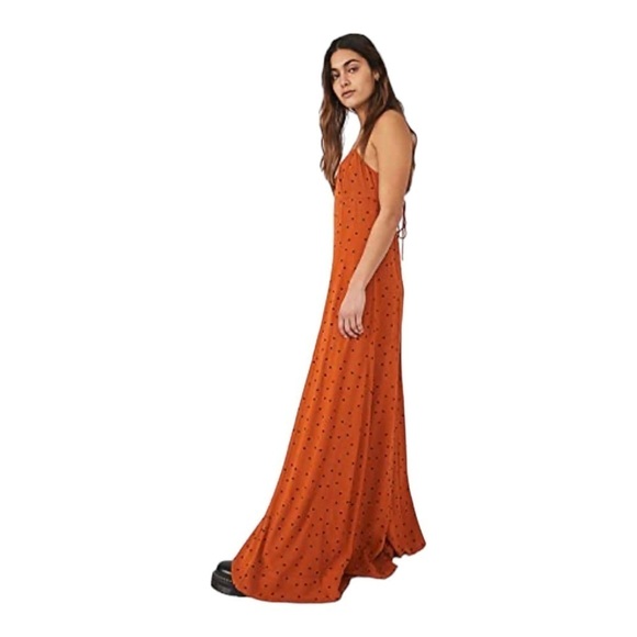 FREE PEOPLE Rust Orange Polka Dot Open Back Wide Leg Jumpsuit XS NEW - Picture 14 of 15